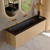 Mondiaz KURVE 145 cm Onderkast Greeploos 1 Lade Met Deuren Oak, Wastafel Solid Surface Links Urban 0 Kraangaten Zonder Spiegel (KRVBGL145R1L1D0KL-Oak/Urb) - thumbnail