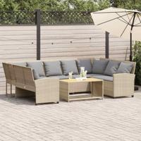 Tuinbank met kussens poly rattan beige - thumbnail