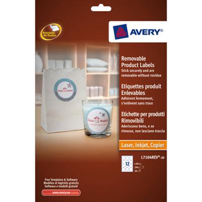Avery L7104REV-20 verwijderbare productetiketten, diameter 60 mm, 240 etiketten, wit