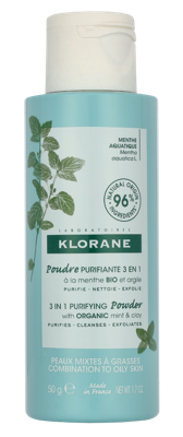 Klorane Poudre purifiante 3 en 1 à la Menthe aquatique BIO & argile 50gr