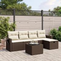 6-delige Loungeset met kussens poly rattan bruin - thumbnail