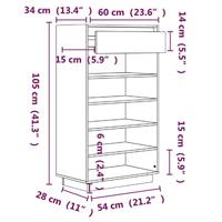 Schoenenkast 60x34x105 cm massief grenenhout - thumbnail