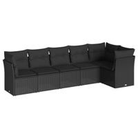 6-delige Loungeset met kussens poly rattan zwart - thumbnail
