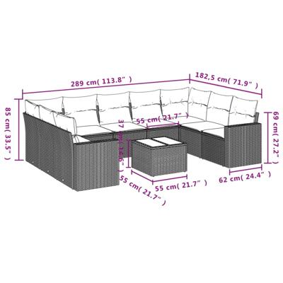 9-delige Loungeset met kussens poly rattan bruin