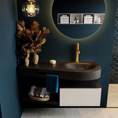 MONDIAZ RIVA 120cm badmeubel onderkast / planchet kleur Linen met 1 lade. Wastafel DULCET rechts 1 kraangat kleur Urban.