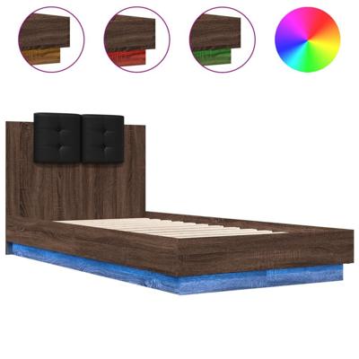 Bedframe met hoofdbord en LED bruin eikenkleur 90x190 cm