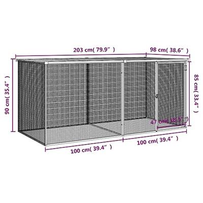 Kippenhok met dak 203x98x90 cm gegalvaniseerd staal lichtgrijs