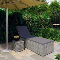 vidaXL Ligbed met kussen en theetafel poly rattan grijs - thumbnail