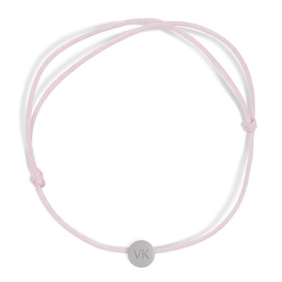 Gepersonaliseerde koord armband - Roze - Zilver rondje
