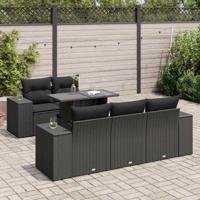 6-delige Loungeset met kussens poly rattan zwart - thumbnail