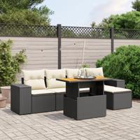 6-delige Loungeset met kussens poly rattan zwart - thumbnail