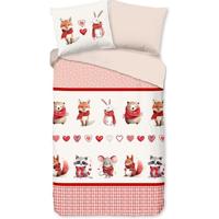 Good Morning Kinderdekbedovertrek "dieren met sjaal" - Rood - (140x200/220 cm) - Katoen Flanel - thumbnail
