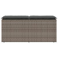 Tuinbank met kussen 110x40x44 cm poly rattan grijs - thumbnail