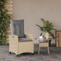 Tuinstoel verstelbaar met kussens poly rattan gemengd beige - thumbnail