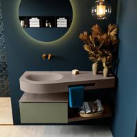 MONDIAZ RIVA 120cm badmeubel onderkast / planchet kleur Army met 1 lade. Wastafel DULCET links 0 kraangaten kleur Smoke. - thumbnail