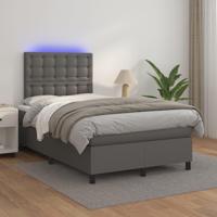Boxspring met matras en LED kunstleer grijs 120x200 cm - thumbnail