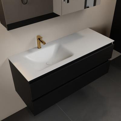 MONDIAZ AIVY 120cm badmeubel Urban, wastafel Talc solid surface links 1 kraangat met spiegelkast (AI-351631TALC-SI - AI-M120URLI - AI-C120URMI)