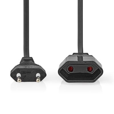 Stroomkabel | Euro Male | Euro Female | Recht | Recht | Vernikkeld | 5.00 m | Rond | PVC | Zwart