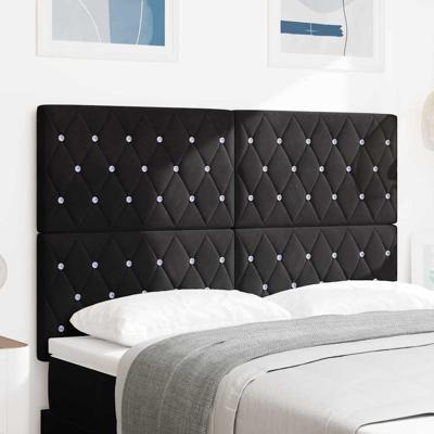 LED Hoofdbord met LED -striplichten Geruit Zwart 80 cm Fluweel
