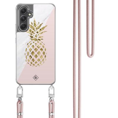 Samsung Galaxy A34 hoesje met rosegoud koord - Ananas Samsung Galaxy A34 hoesje met rosegoud koord - Ananas