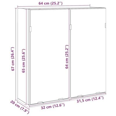 Badkamerspiegelkast 64x20x66,5 cm bewerkt hout artisanaal eiken