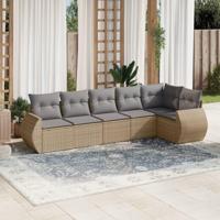 6-delige Loungeset met kussens poly rattan beige - thumbnail