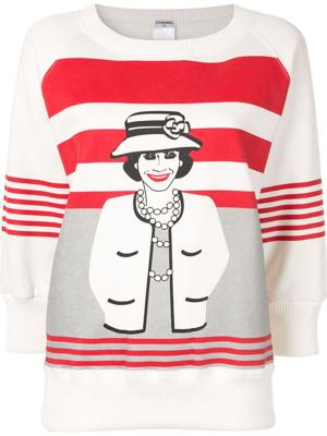 Chanel Pre-Owned Mademoiselle Chanel cropped sleeves sweatshirt - White