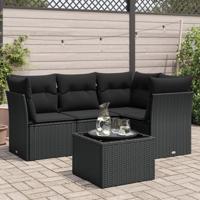 5-delige Loungeset met kussens poly rattan zwart - thumbnail