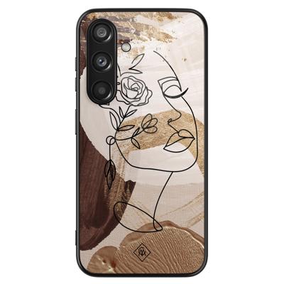 Samsung Galaxy S24 glazen hardcase - Abstract gezicht bruin Samsung Galaxy S24 glazen hardcase - Abstract gezicht bruin