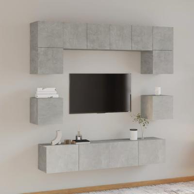 8-delige Tv-meubelset bewerkt hout betongrijs - thumbnail