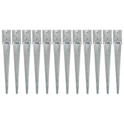 Grondpinnen 12 st 10x10x76 cm gegalvaniseerd staal zilverkleurig
