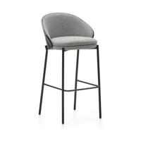 Kave Home Barkruk 'Eamy' Essenhout, kleur Lichtgrijs/Zwart (zithoogte 77cm) - thumbnail