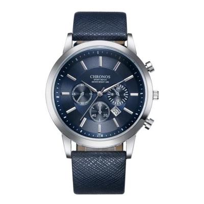 CHRONOS CH0401 drie-oog zes-naald lederen riem sport horloge voor mannen (blauw)
