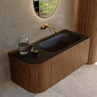 Mondiaz KURVE 105 cm Onderkast Greeploos 1 Lade Met Deuren Walnut, Wastafel Solid Surface Rechts Urban 0 Kraangaten Zonder Spiegel (KRVBGS105L1L1D0KR-Wal/Urb) - thumbnail