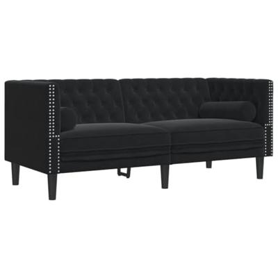 Tweezitsbank Chesterfield-stijl en bolsters fluweel zwart