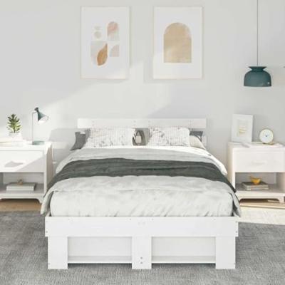 Bedframe met hoofdeinde Wit 135 x 190 cm Massief grenenhout - thumbnail
