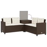 Tuinbank met tafel en kussens L-vormig poly rattan bruin - thumbnail