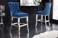 Design barkruk CASTLE DELUXE koningsblauw fluweel zilver roestvrij staal Chesterfield - 43214 - thumbnail