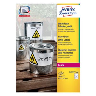 Avery-Zweckform L4773-100 Folie-etiketten 63.5 x 33.9 mm Polyester folie Wit 2400 stuk(s) Permanent hechtend Laser (kleur), Laser (zwart/wit), Kopiëren Avery-Zweckform L4773-100 Folie-etiketten 63.5 x 33.9 mm Polyester folie Wit 2400 stuk(s) Permanent hechtend Laser (kleur), Laser (zwart/wit), Kopiëren