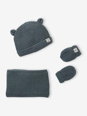 Babyset muts, snood en wanten baby groen