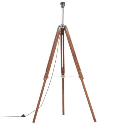 VidaXL Vloerlamp driepoot 141 cm massief teakhout honingbruin en grijs VidaXL Vloerlamp driepoot 141 cm massief teakhout honingbruin en grijs