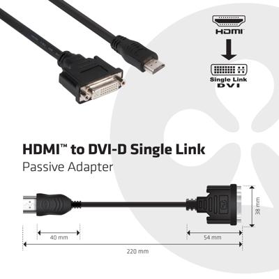 club3D CAC-HMD>DFD HDMI / DVI Adapter [1x HDMI-stekker - 1x DVI-bus 24+5-polig] Zwart 12.00 cm