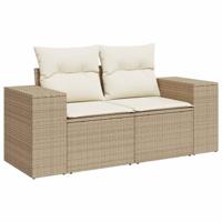 Tuinbank 2-zits met kussens poly rattan beige - thumbnail