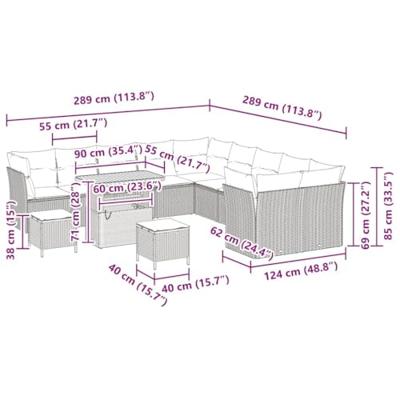 Tuinbankenset 13 pcs Grijs poly rattan