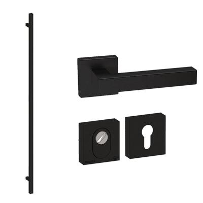 Hardbrass Voordeurset vierkant 3-delig met XL-greep 1900mmSKG3 met kerntrekbeveiliging - zwart Hardbrass Voordeurset vierkant 3-delig met XL-greep 1900mmSKG3 met kerntrekbeveiliging - zwart