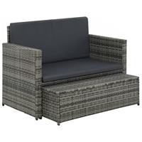2-delige Loungeset met kussens poly rattan grijs - thumbnail
