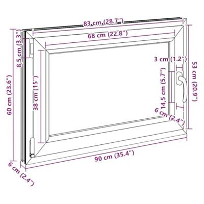 Kelderraam "RISOR" 90x60 cm draaikiep-1/2 DIN links antraciet