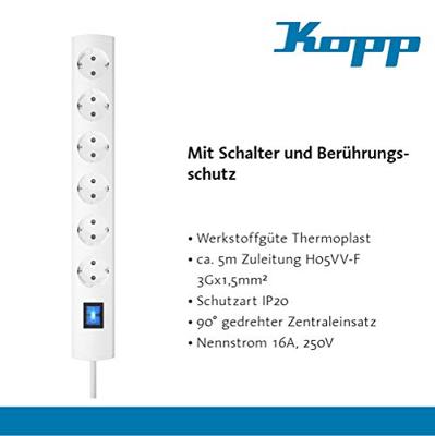 Kopp 233002019 Stekkerdoos met schakelaar 6-voudig Wit Randaarde stekker 1 stuk(s) Kopp 233002019 Stekkerdoos met schakelaar 6-voudig Wit Randaarde stekker 1 stuk(s)