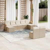9-delige Loungeset met kussens poly rattan beige - thumbnail