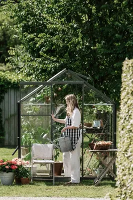 Royal Well Kate IV aluminium tuinkas 192x375 cm groengrijs- - Veiligheidsglas- Royal Well Royal Well Kate IV aluminium tuinkas 192x375 cm groengrijs- - Veiligheidsglas- Royal Well